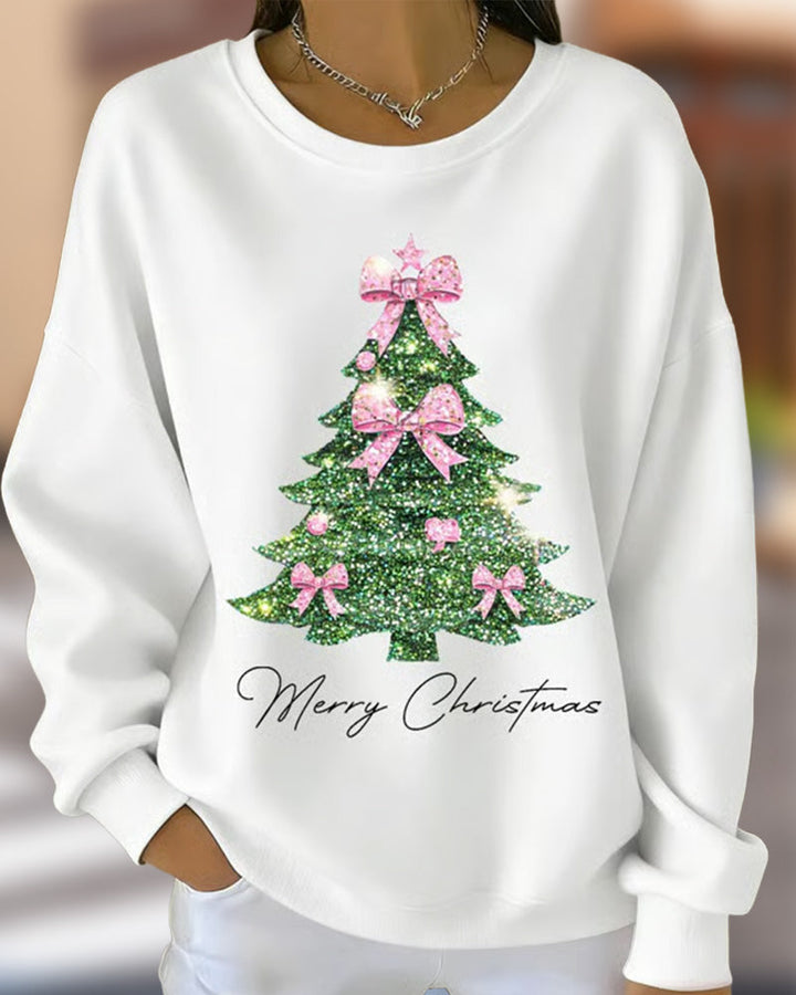 Erin | Round Neck Long Sleeve Christmas Print Sweatshirt