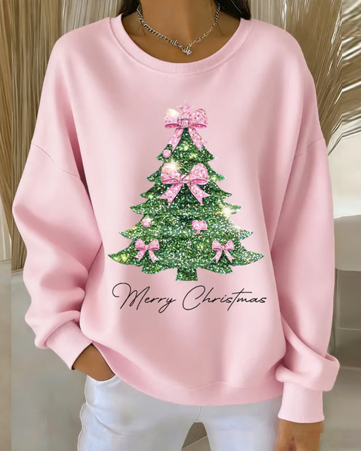 Erin | Round Neck Long Sleeve Christmas Print Sweatshirt