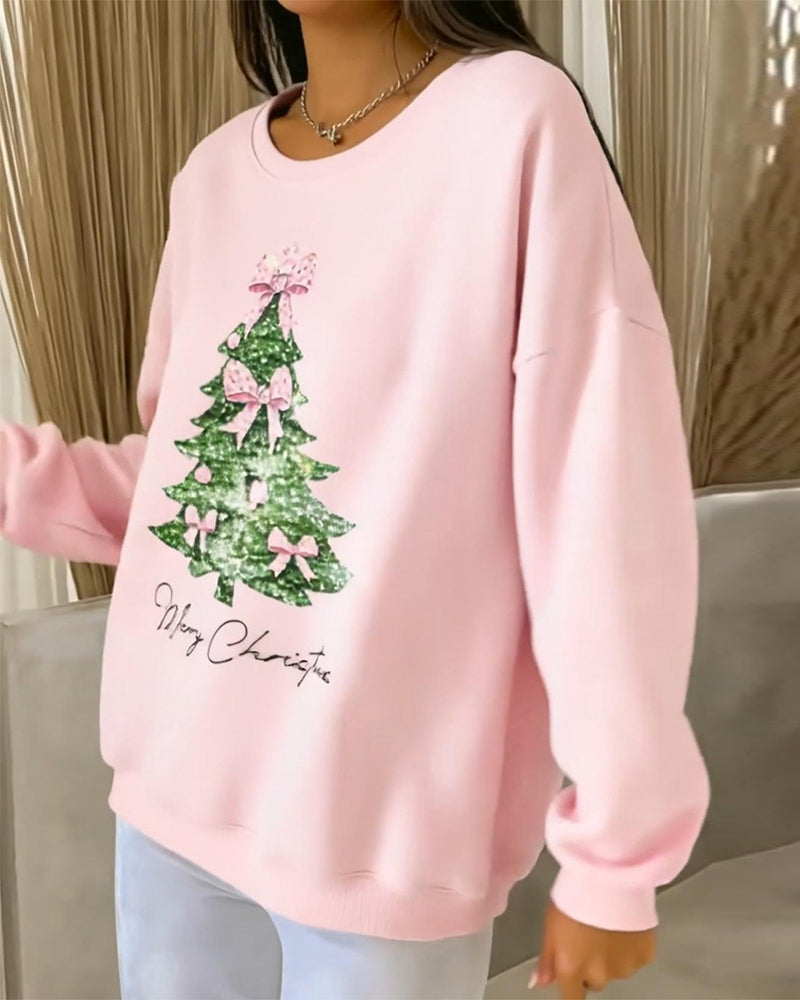 Erin | Round Neck Long Sleeve Christmas Print Sweatshirt