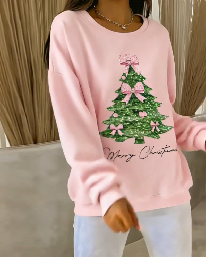 Erin | Round Neck Long Sleeve Christmas Print Sweatshirt