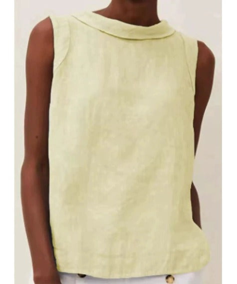 Anastine | Elegant Sleeveless Top with Roll Collar