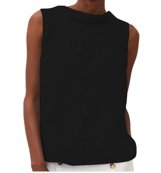 Anastine | Elegant Sleeveless Top with Roll Collar