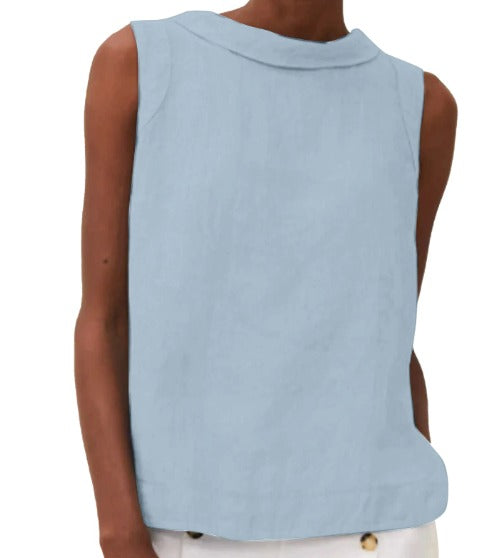 Anastine | Elegant Sleeveless Top with Roll Collar