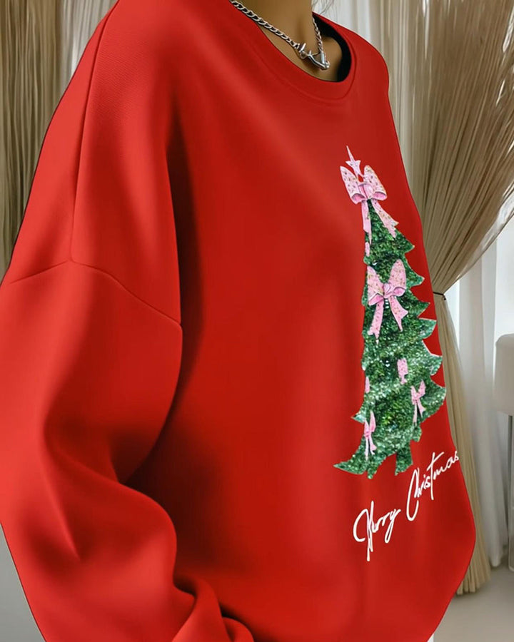 Erin | Round Neck Long Sleeve Christmas Print Sweatshirt