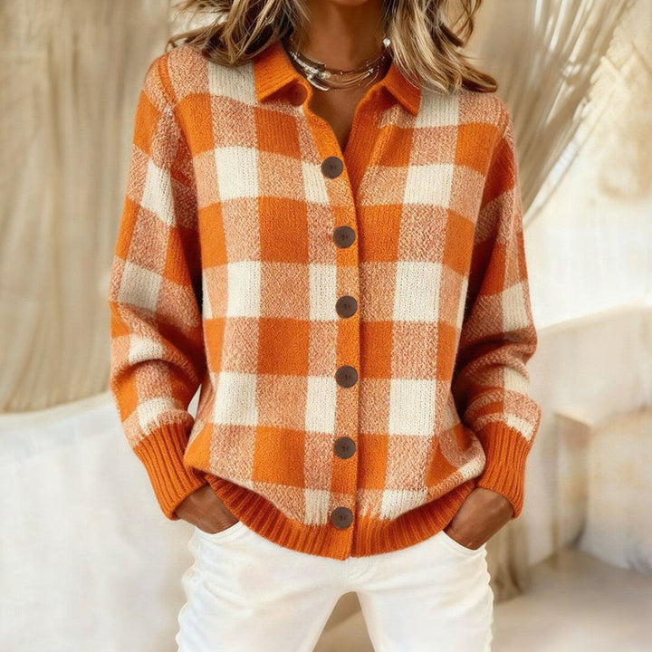 SOFIA – Soft Neutral Check Sweater